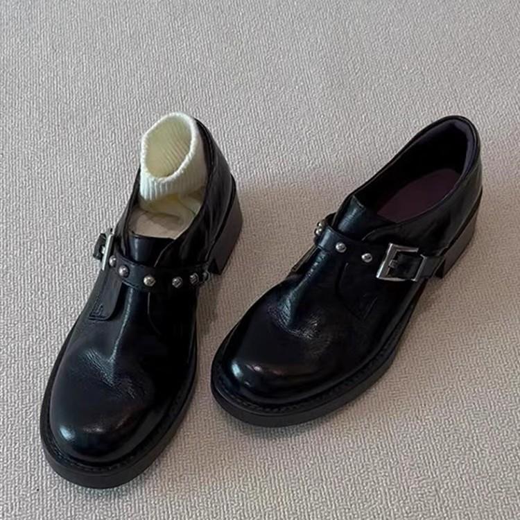 

Винтажные британские круглые заклепки с эффектом стирки, женские универсальные кожаные туфли-одинарки, маленькие кожаные туфли 40 чёрный