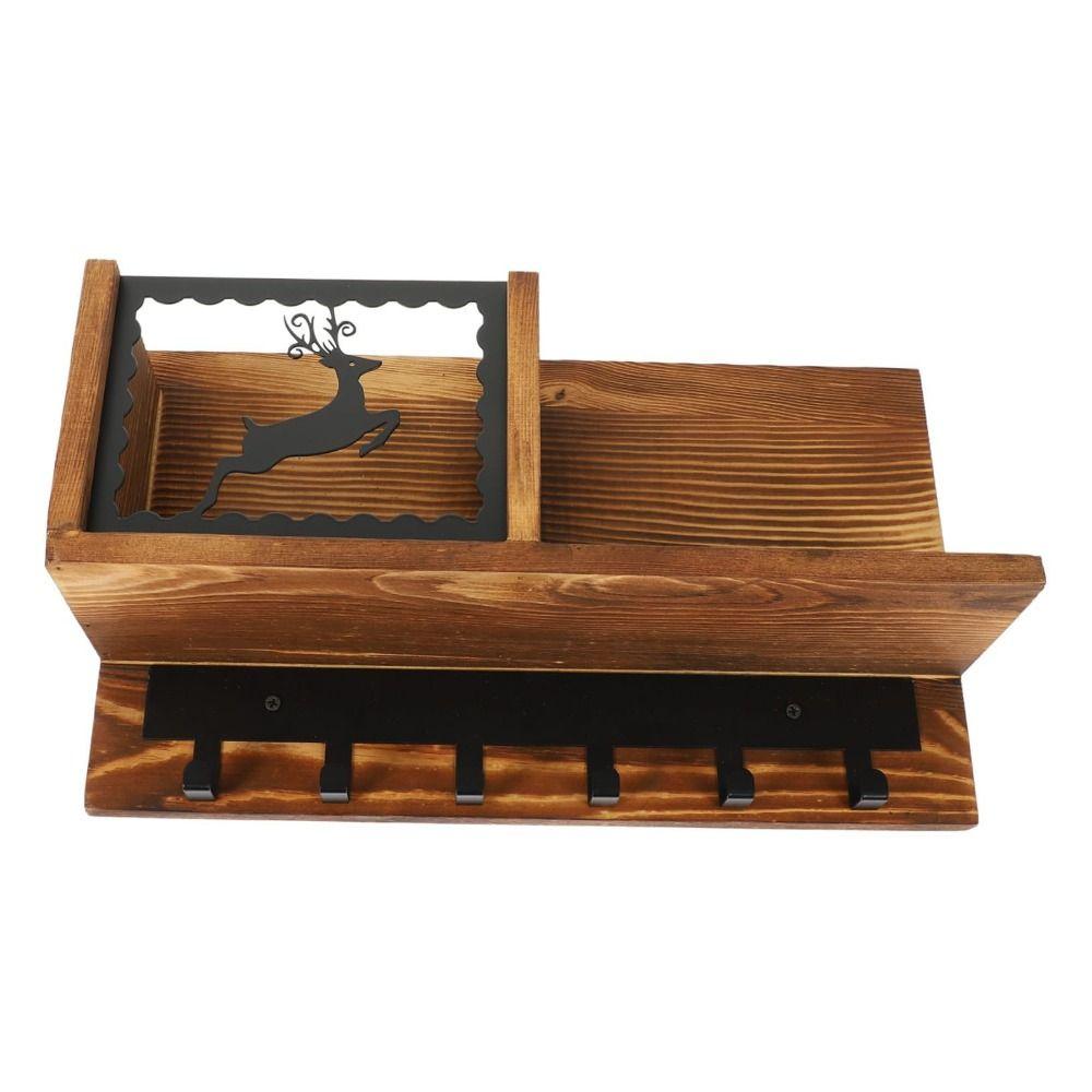 Sundries Organizer Storage Shelf Wooden Wall Hanging Shelf Storage Hook Rack  Entryway