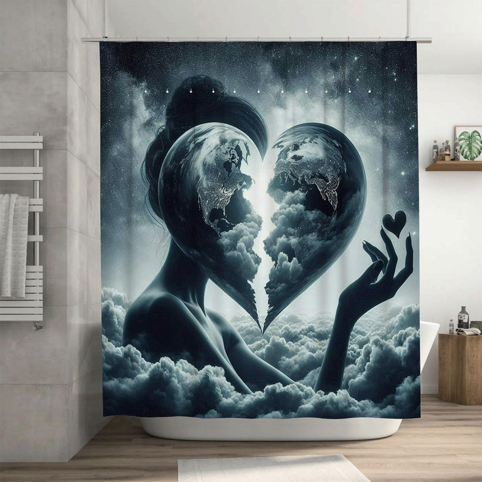 

Fantasy Earth Heart Waterproof Shower Curtain For Bathroom Decor W60H190(CM)-1 Pcs