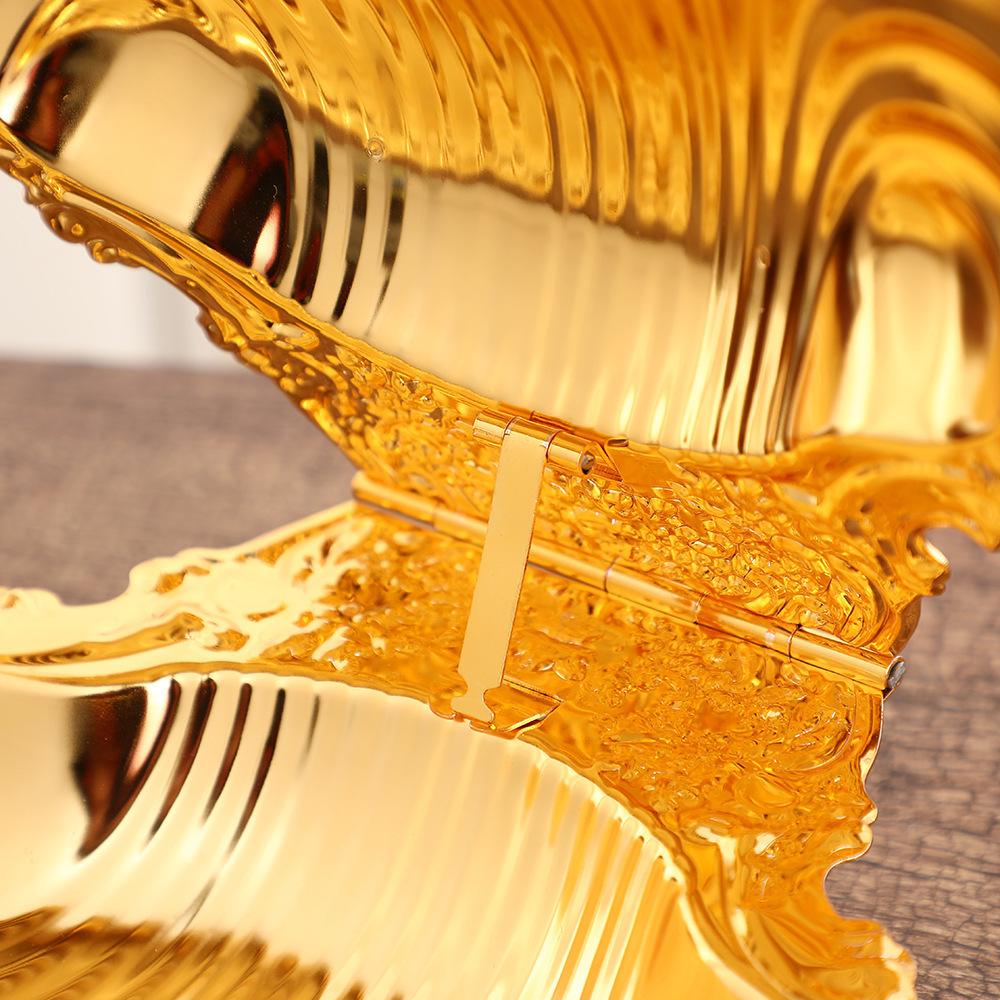 Scatola per caramelle a forma di conchiglia creativa, Ciotola per frutta in lega di zinco dorata traforata, Piatto da portata per decorazione domestica retro di lusso leggero