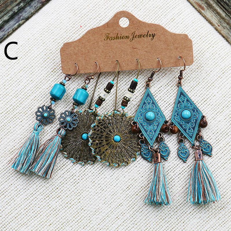 Vintage Big Round Multicolor Beaded Earrings Set for Women Ethnic Boho Tassel Feather Long Dreamcatcher Drop Earrings Jewelry