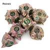 7 Pcs Red Green Meteor Hammer Metal Dice Solid Metal Polyhedral Dice Set Suitable For Role-Playing Dice PropBoard Game Gift