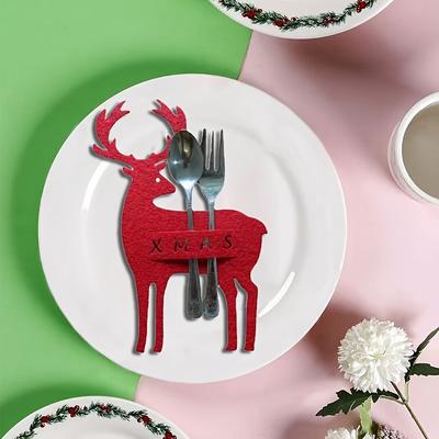 12pcs Christmas Knife and Fork Storage Mat, Elk Placemats,Fork Storage Bag,Suitable for Christmas Holiday Party Table Decoration