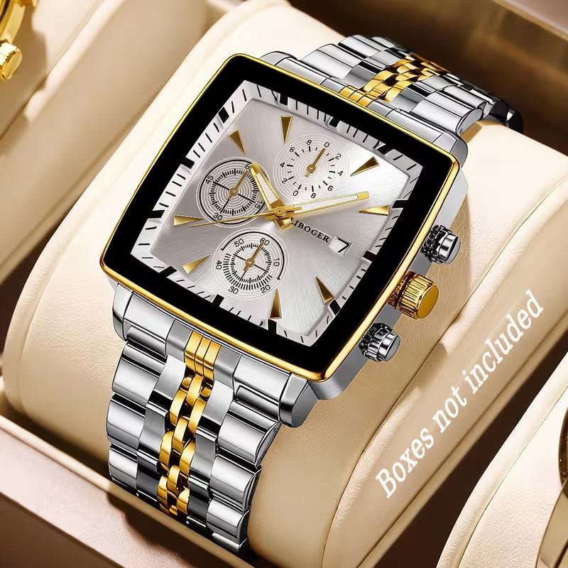 Xiaomi Luxury Square Dial Men Quartz Wristwatch Fashion Stainless Steel Man Business Watches With Calendar Reloj Hombre (Without Box)