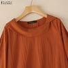 ZANZEA Women Casual Round Neck Solid Color Loose 3/4 Sleeve Blouse