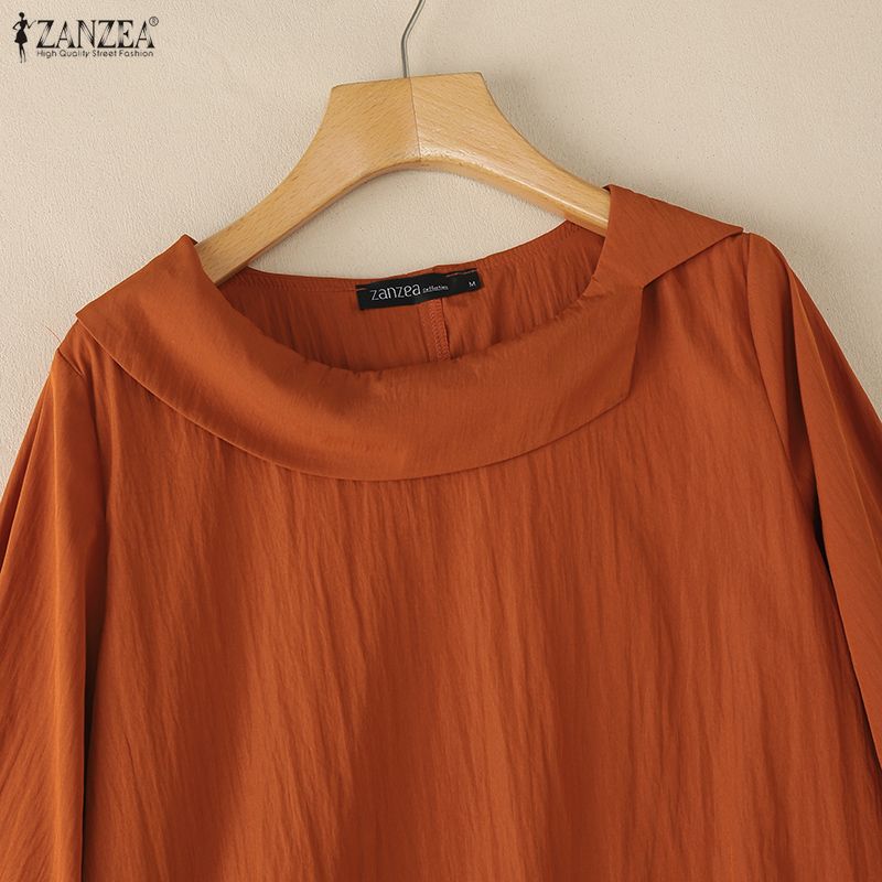 ZANZEA Women Casual Round Neck Solid Color Loose 3/4 Sleeve Blouse