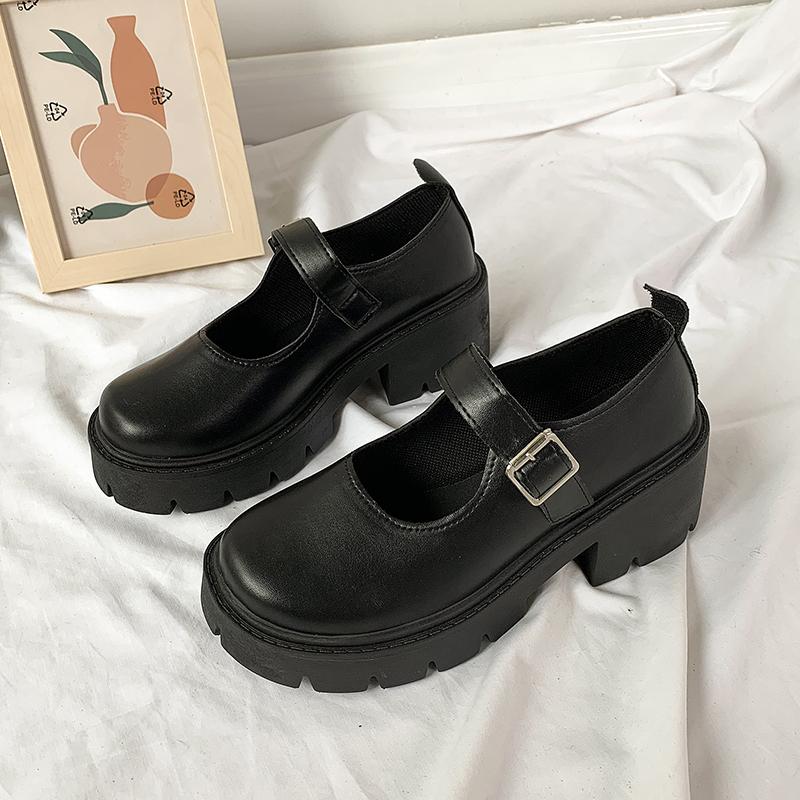 

Summer And autumn New shoes Women s British style Small leather shoes Gapanese Uniform Shoes thick heel thick sole Round toe 35