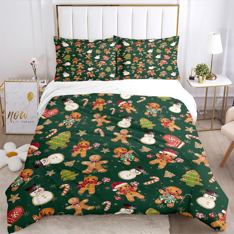 3pcs Christmas Cookies & Snowmen Holiday Comforter Set with One Quilt Cover and Two Pillowcases,Festive Decor for Bedroom and Guest Room