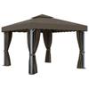 Gazebo with Curtains & Solar Powered LED String Lights 3x3 M Taupe