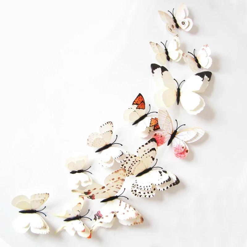 12Pcs 3D Double layer Butterfly Wall Sticker on the wall for Home Decor DIY Butterflies Fridge Magnet stickers Room Decoration