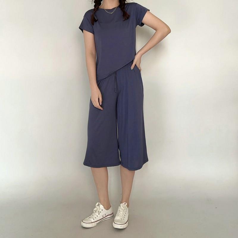 Plus Size M To 6XL U-Neck Women's Modal Pant Calf-length Summer Wide Leg Pants Drawstring Short Pants Casual Homewear Pants