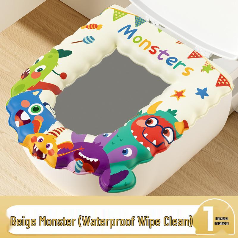 Four-Season Waterproof Toilet Seat Cushion with Lid and Thickened Pattern Cover