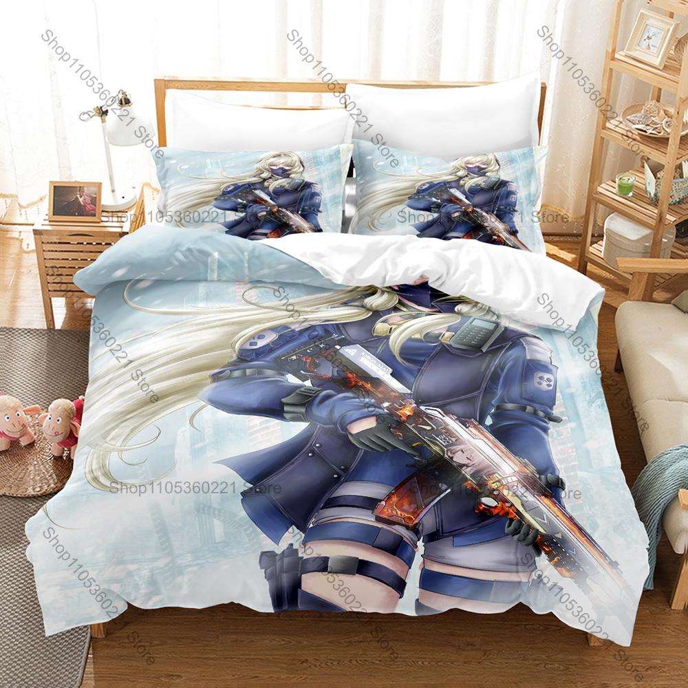 Cool Icon Tactical Doll Graphic Girls Frontline Bedroom Decor Bedding Duvet Cover + 2 Pillowcases Military Anime Fan Room Decor
