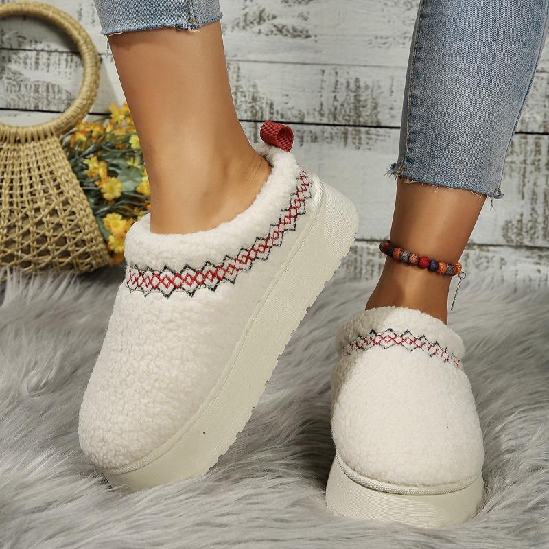Women's Platform Snow Boots Large Size Plus Velvet Warm Wrap Color Matching European and American Casual Wear Wool Cotton Slippers