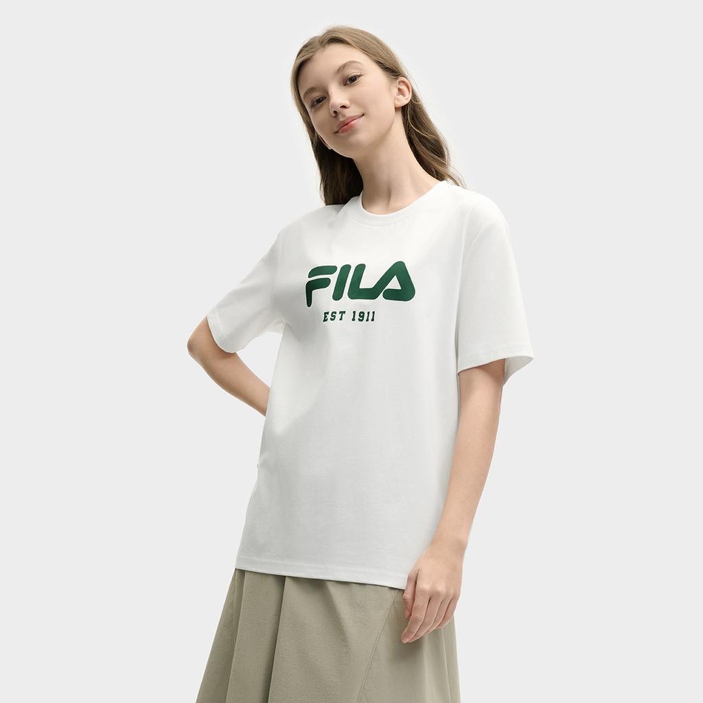 FILA Original King Bomb T-1911 Fashion Versatile Casual Simple Comfortable Breathable Short Sleeve T-Shirt Unisex Tops Matcha Cloud-Top F51M519106F-ZB