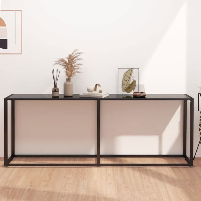 Table console - vidaXL - 331687 - Verre trempé - Noir - 200x35x75,5 cm