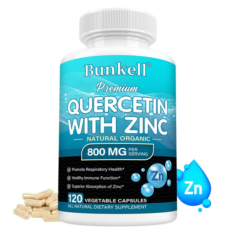Bunkell Quercetin with Zinc Supplement, 800mg, Natural & Organic, 120 Vegetable Capsules