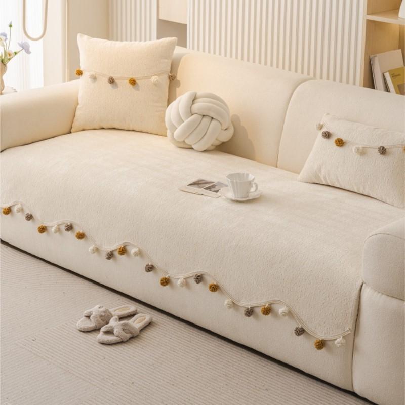 Solid Sofa Cushion Cover Mats Non-Slip  Autumn Sofa Protector Arc Edge Soft Anti-Skid Living Room Chenille Sofa Cushion Mats