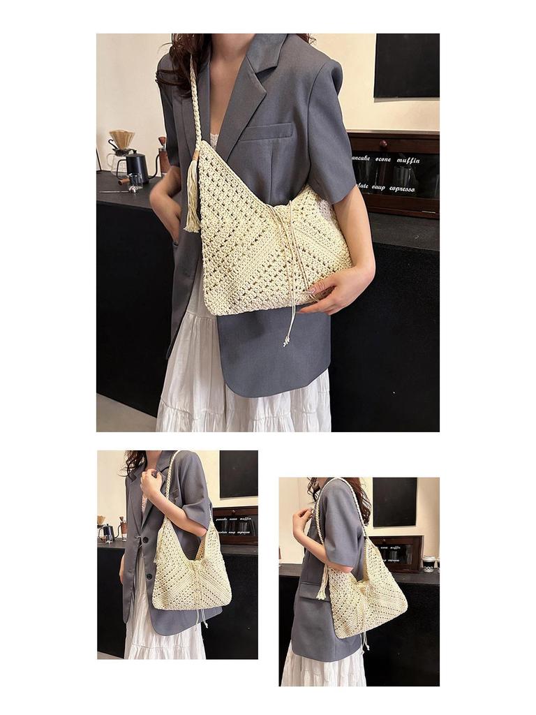 2025 Retro Mångsidig Vävd Handväska med Stor Kapacitet - Stilfull, Utskuren Design för Pendlar