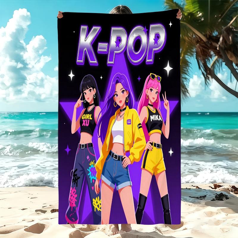Asciugamano da Spiaggia per Gruppo di Idol K-pop Microfibra Morbido Asciugatura Rapida Asciugamano Sportivo da Palestra Nero Viola Stella Asciugamano da Bagno per Nuoto Esterno