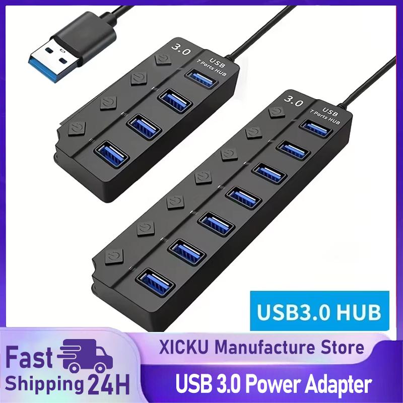 LED Göstergeli, Bağımsız Anahtar Kontrollü 4/7 Portlu USB 3.0 Hub (Dizüstü Bilgisayar, Flash Bellek, Sabit Disk, Yazıcı, Kamera, Klavye için)