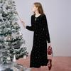 Women's Elegant Embroidered Velvet Midi Dress