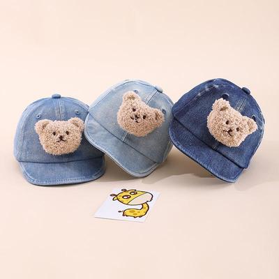 Koreaanse Kinderen Zachte Rand Denim Baseballpet met Schattig Cartoon Beer Ontwerp