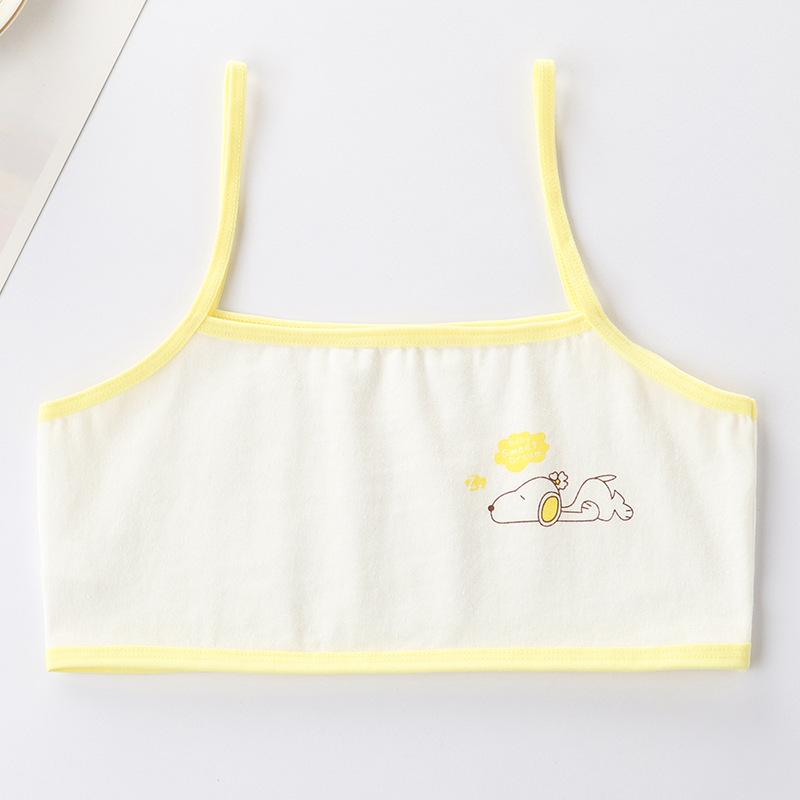 Girls' Cotton Breathable Training Bra - Wire-Free, Cartoon Design, Ages 8-12.