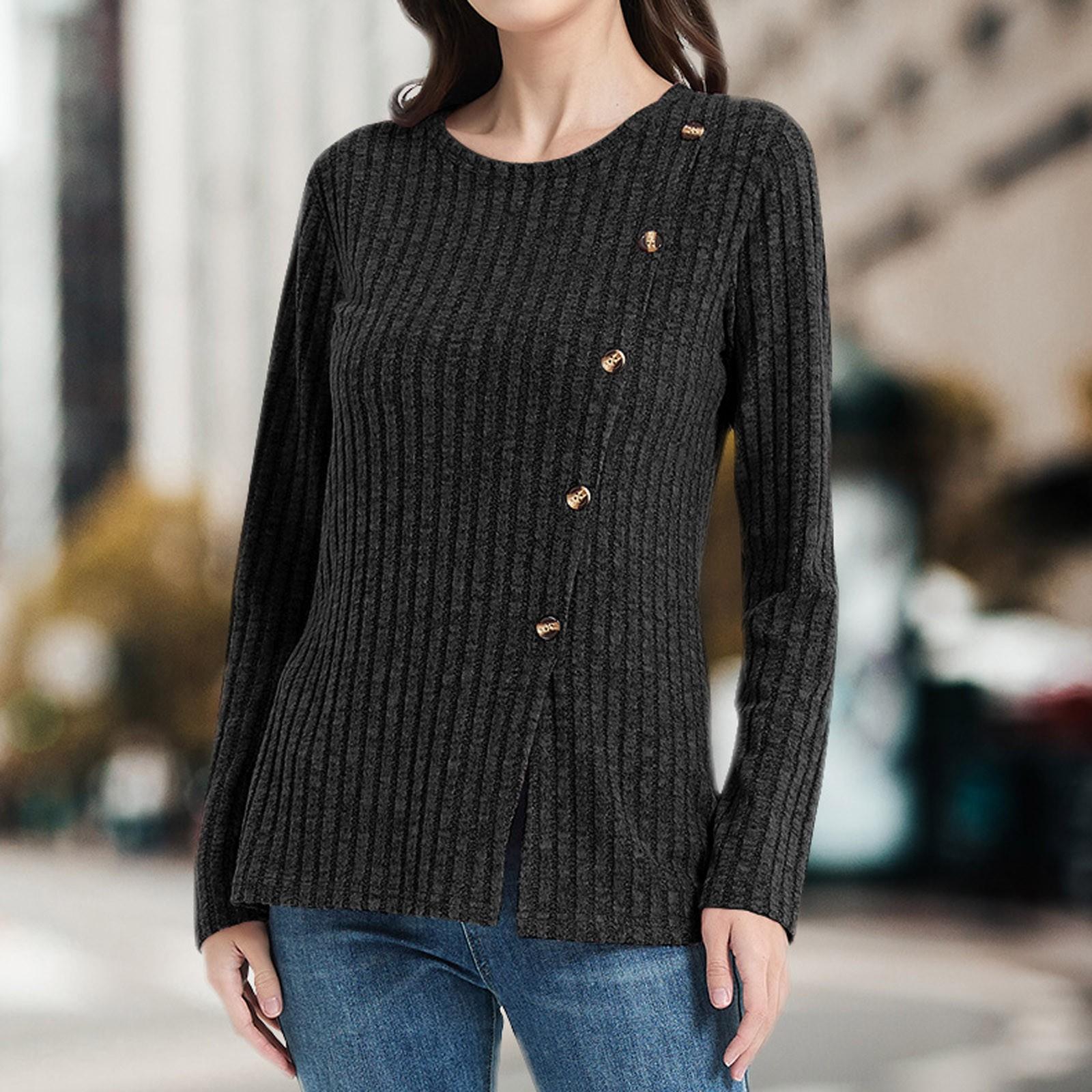 

Женская мода круглый вырез свободный повседневный однотонный трикотажный топ на пуговицах XXL чёрный