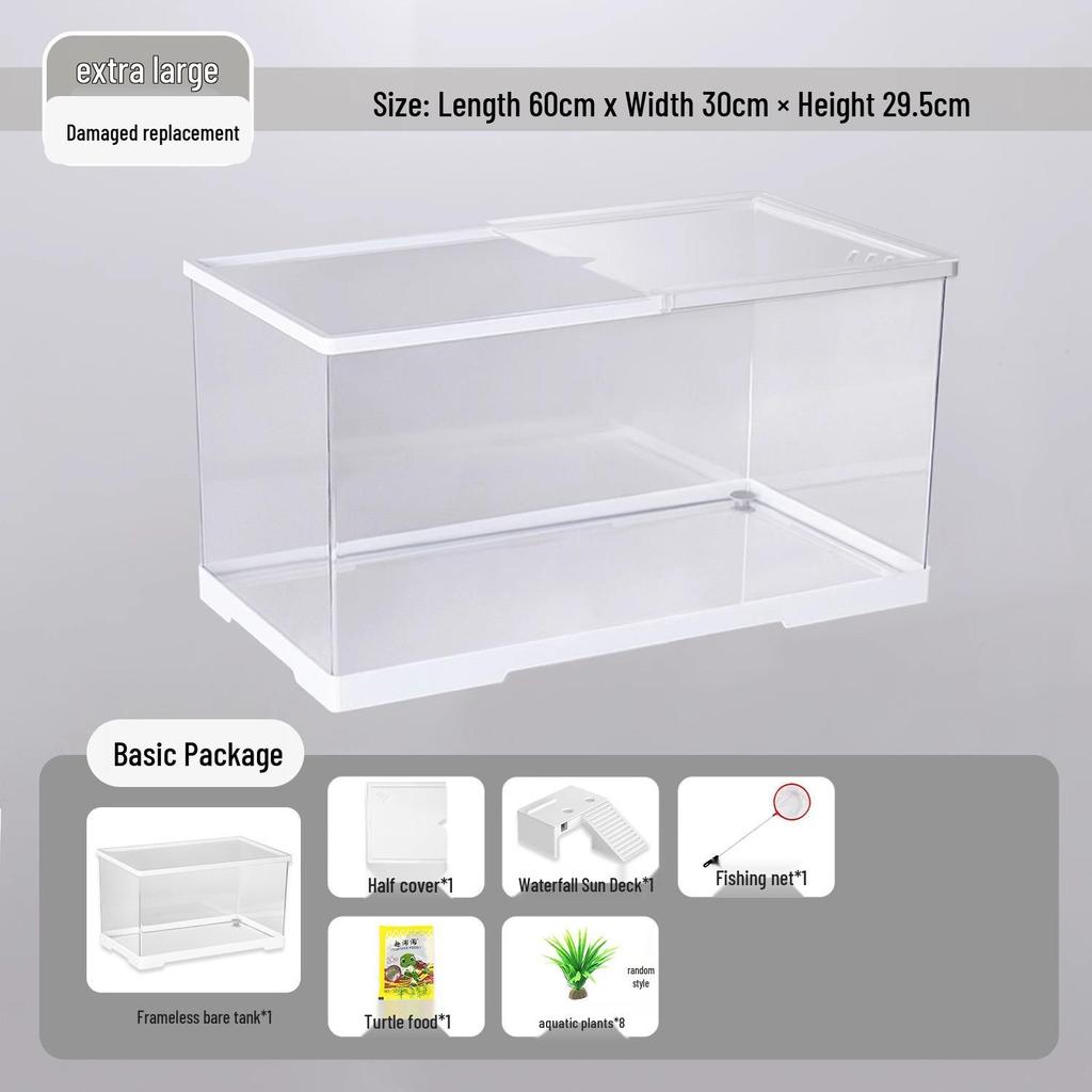 Acvariu Compact pentru Broaște Țestoase cu Platformă de Soare - Habitat Elegant de Birou cu Capac pentru Afișare Ecologică în Sufragerie