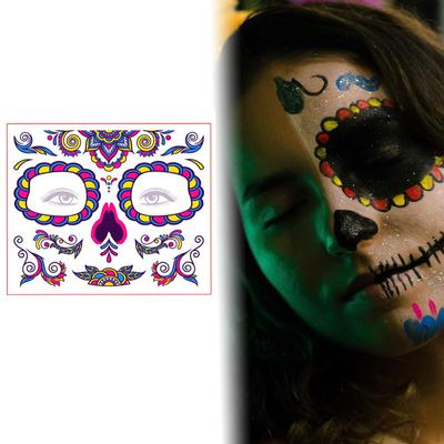 Adesivo de rosto de Halloween Dia dos Mortos para fantasia de cosplay de carnaval de baile de máscaras