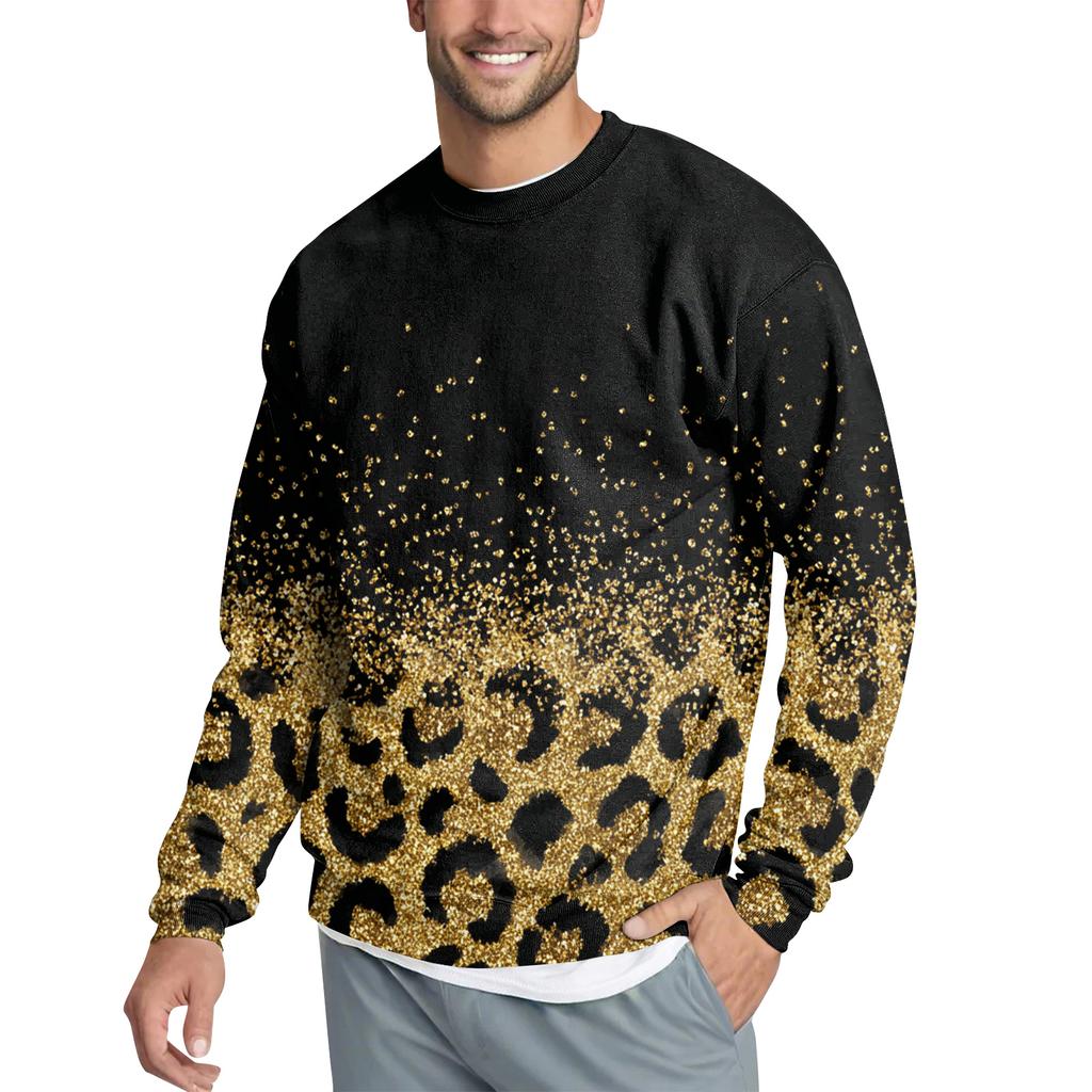 Pánská ležérní módní potištěná mikina přes hlavu s kulatým výstřihem