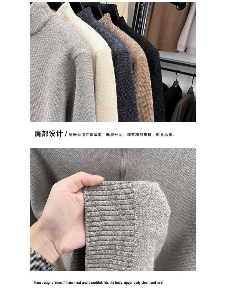 Herren Winter Chenille Pullover - Verdickter Halbhoher Kragen Reißverschluss - Warme Samtgefütterte Basisschicht
