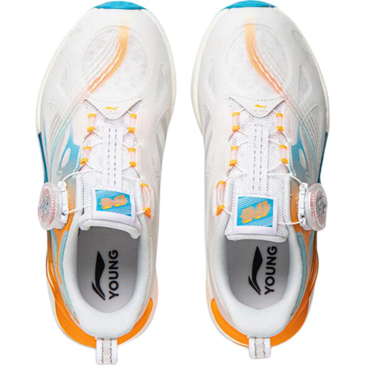 Li Ning Kids Cloud Weave Sports Shoes Comfortable Shock Absorption Breathable Running Shoes Men Sneakers Standard-White Dolphin-Blue YKFV124-7