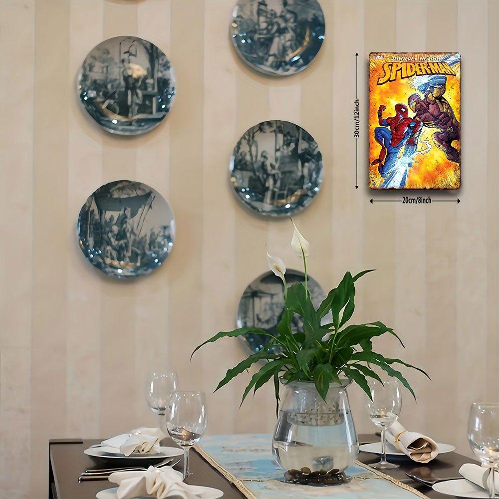 1 Marvel Tin Sign, Spider-Man vs. Villains Epic Showdown in the MCU Universe - Perfect for Walls, Rooms, Classrooms, Homes, Offi