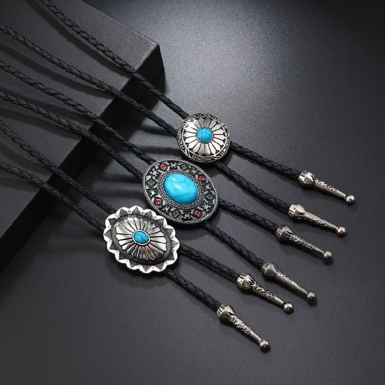 3 st PU Bolotie för Män Graverad Turkos Bolotie Halsband Krage Hänge Western Bolotie för Skjorta Rodeos Halsband