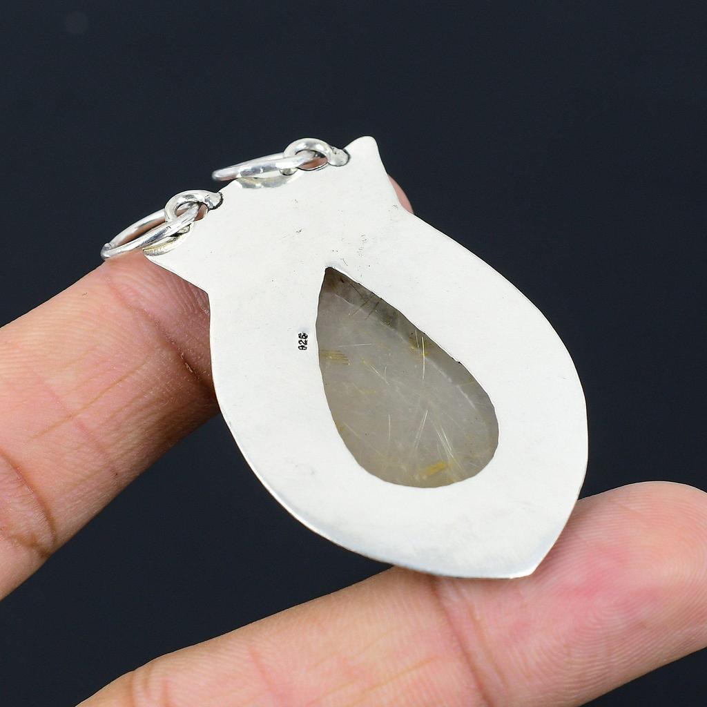 Natural Golden Rutile Gemstone Pendant 925 Sterling Silver Jewelry For Women