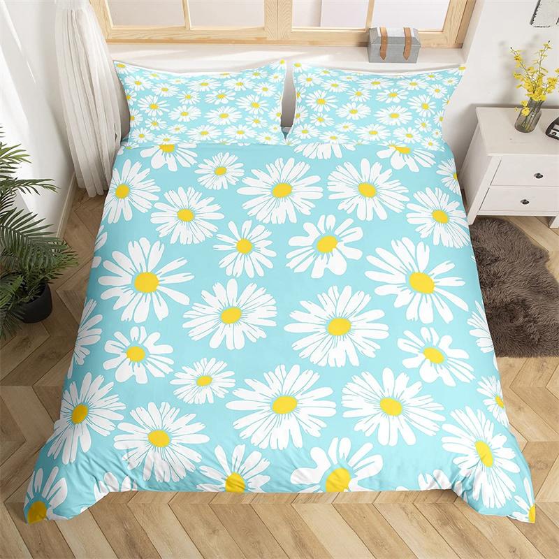 Daisy Duvet Cover Botanical Floral Bedding Set Microfiber Natural Blossom Flower Pattern Comforter Cover King For Boys Girl Room