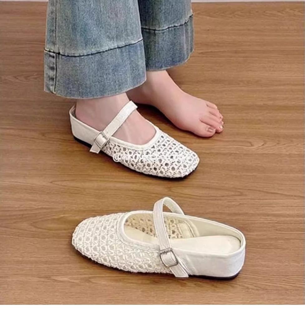 Woven Hollow Half Slippers Women's Summer 2025 New Fashion Versatile Comfortable with Skirt One Pedal Beach Shoes