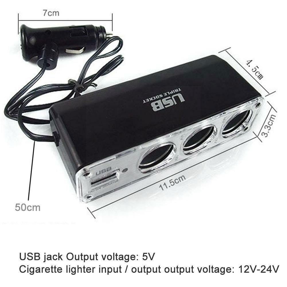 3 Way Multi Socket Car Cigarette Lighter Splitter USB Port Plug With 12V/24V Charger Charger Adapter USB Triple Car charger
