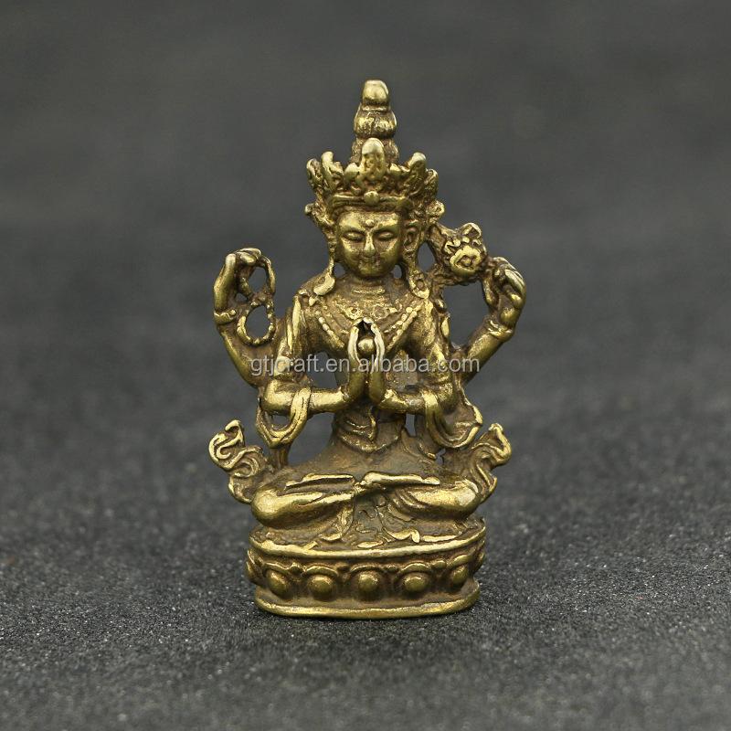 Electroplated Brass Qing Dynasty Guanyin Statue, Unique Four-arm Bronze Pendant for Art & Collectible Decor