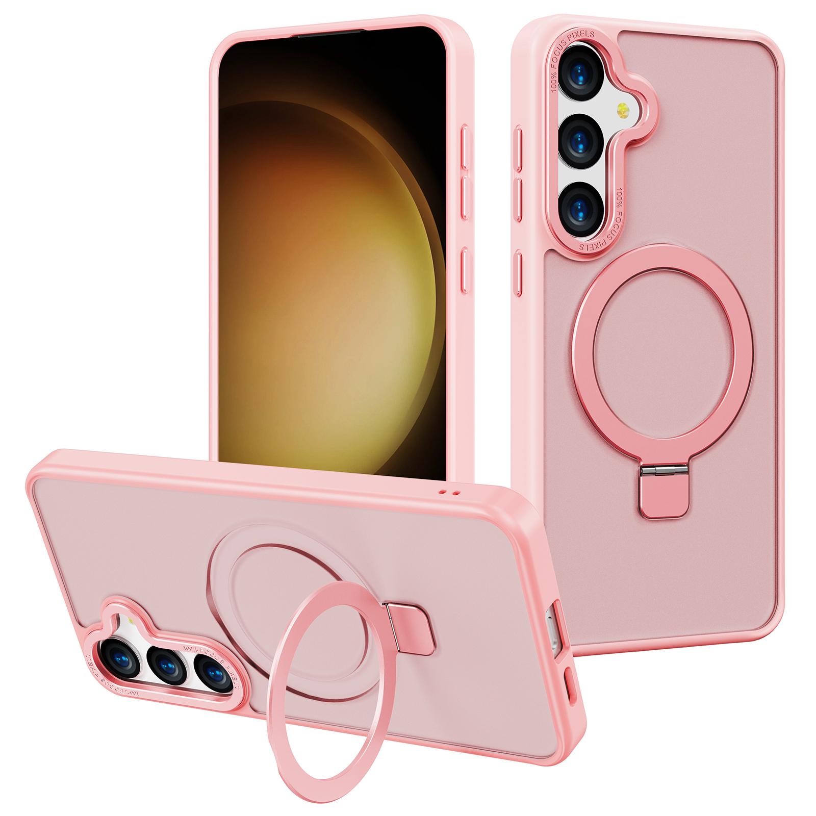 

For Samsung Galaxy S25+ Case Magnetic Kickstand TPU+PC Phone Cover Skin-Friendly Touch Pink