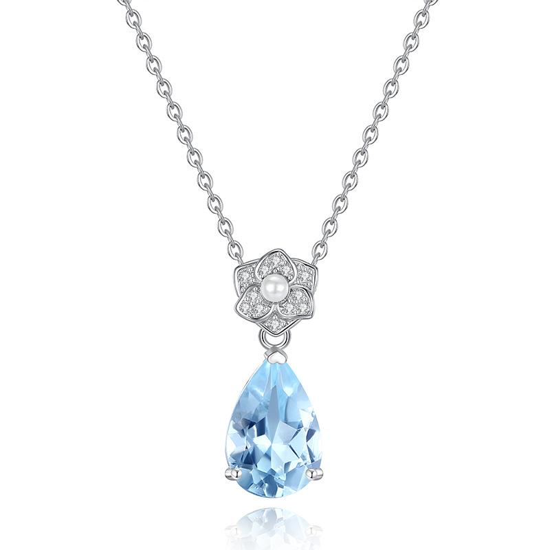 

Natural stone crystal pendant s925 silver necklace female European and American style high-end crystal clean ice flower cut colored treasure pendant live mouth