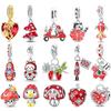 925 Silver Red Series Cat Ladybug Koi Fish Heart-Shaped Charms Beads For Women Fit Bracelet DIY Jewelry Gifts