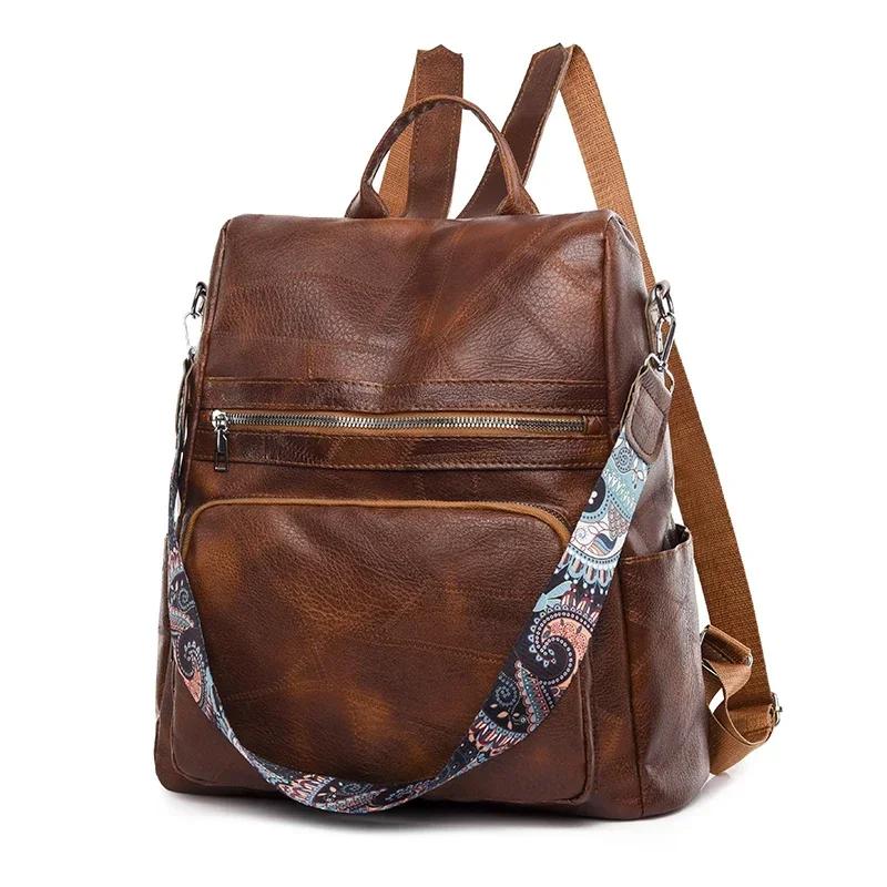 Retro PU Solid Backpack 2026 Fashi Women s Designer Commuter Bag Retro Small Women s Schoolbag Multifunctial Shoulder Bag темно-коричневого