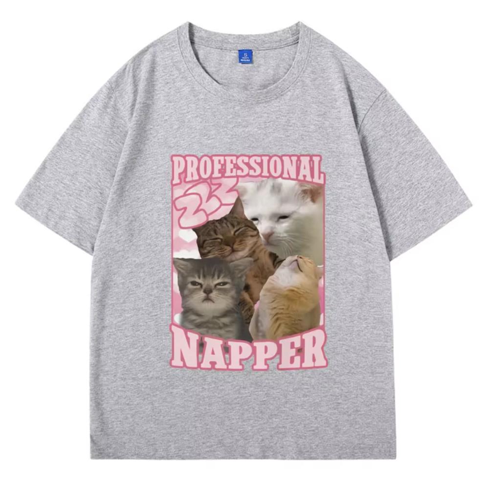 Professional Napper Funny Cat Meme T-shirt Men Women Casual Cotton Oversized Tshirt Vintage Fashion Aesthetic T Shirt Streetwear