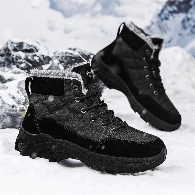 Fashion Men's Snow Boots 2024 Winter New Style with Plush Insulation Trend High Top Outdoor Hiking Thick Cotton Shoes