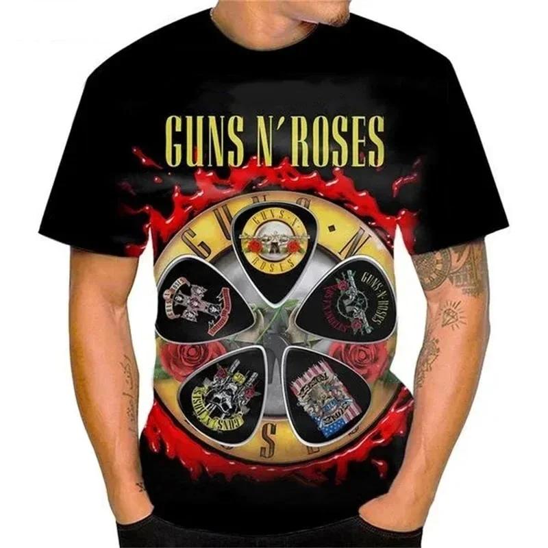 Vintage Guns N Roses 3D Print O-Neck T-shirt Men Casual Short Sleeve Rock Band Oversized Hip-hop Tshirt Unisex Clothing