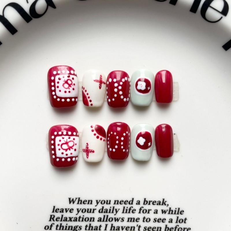 Cute Hand-Painted Press-On Nails Short Square Cat Eye Design Sweet Ins Style Nail Art Women