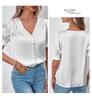 New Satin V-neck Button-up Ruffle Blouse - Spring/Summer Casual Short Sleeve French Style